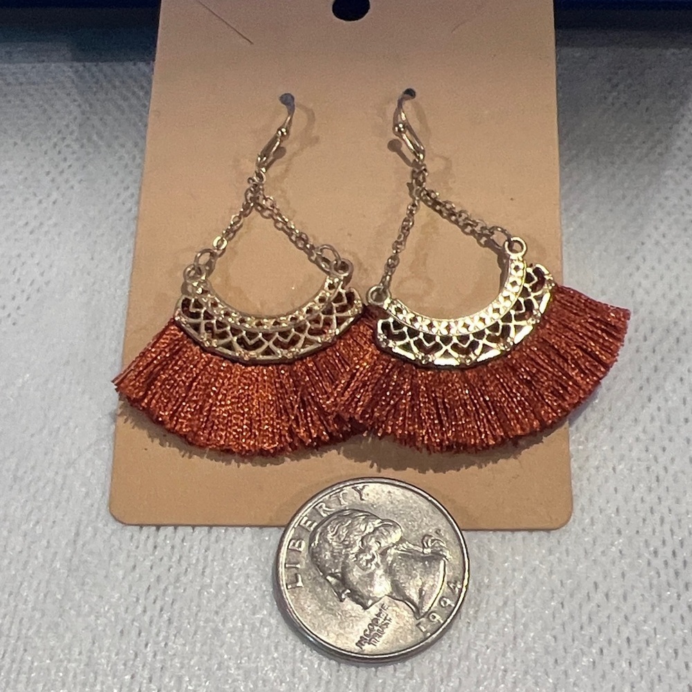 Chic Gold and Orange Fan Earrings
